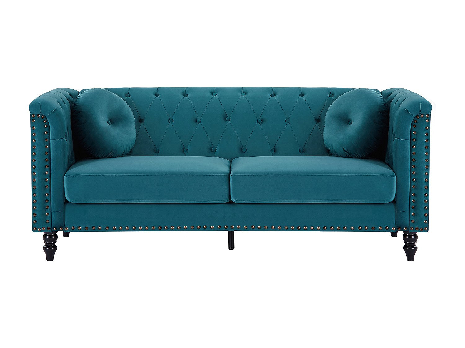 Canapé Chesterfield droit 3 places bleu velours - Turner