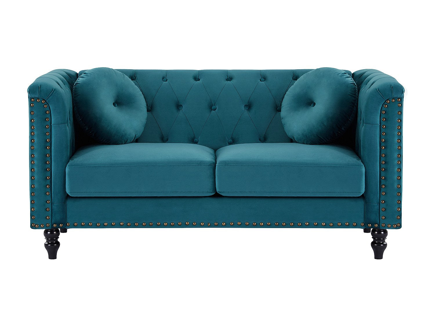 Canapé Chesterfield droit 2 places bleu velours - Turner