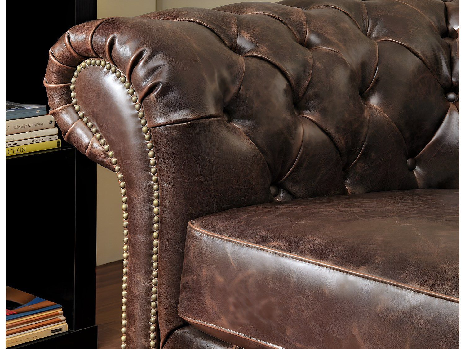Fauteuil Chesterfield marron cuir - Clotaire