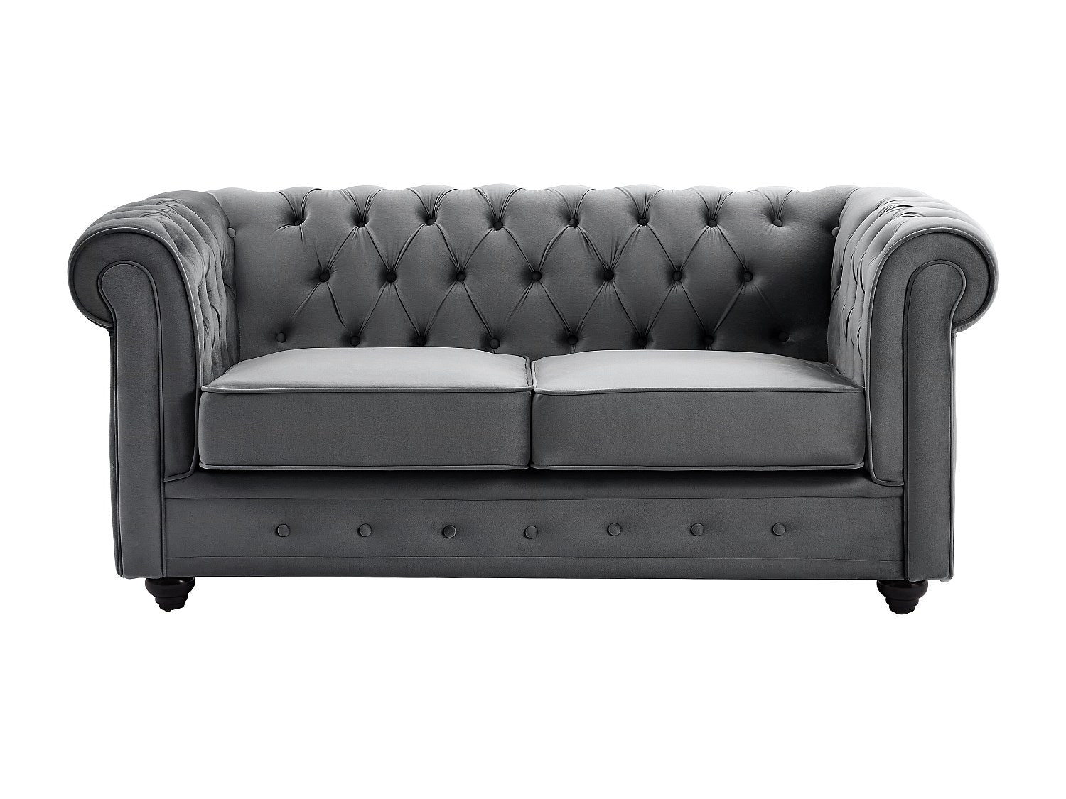 Canapé Chesterfield droit 2 places gris velours