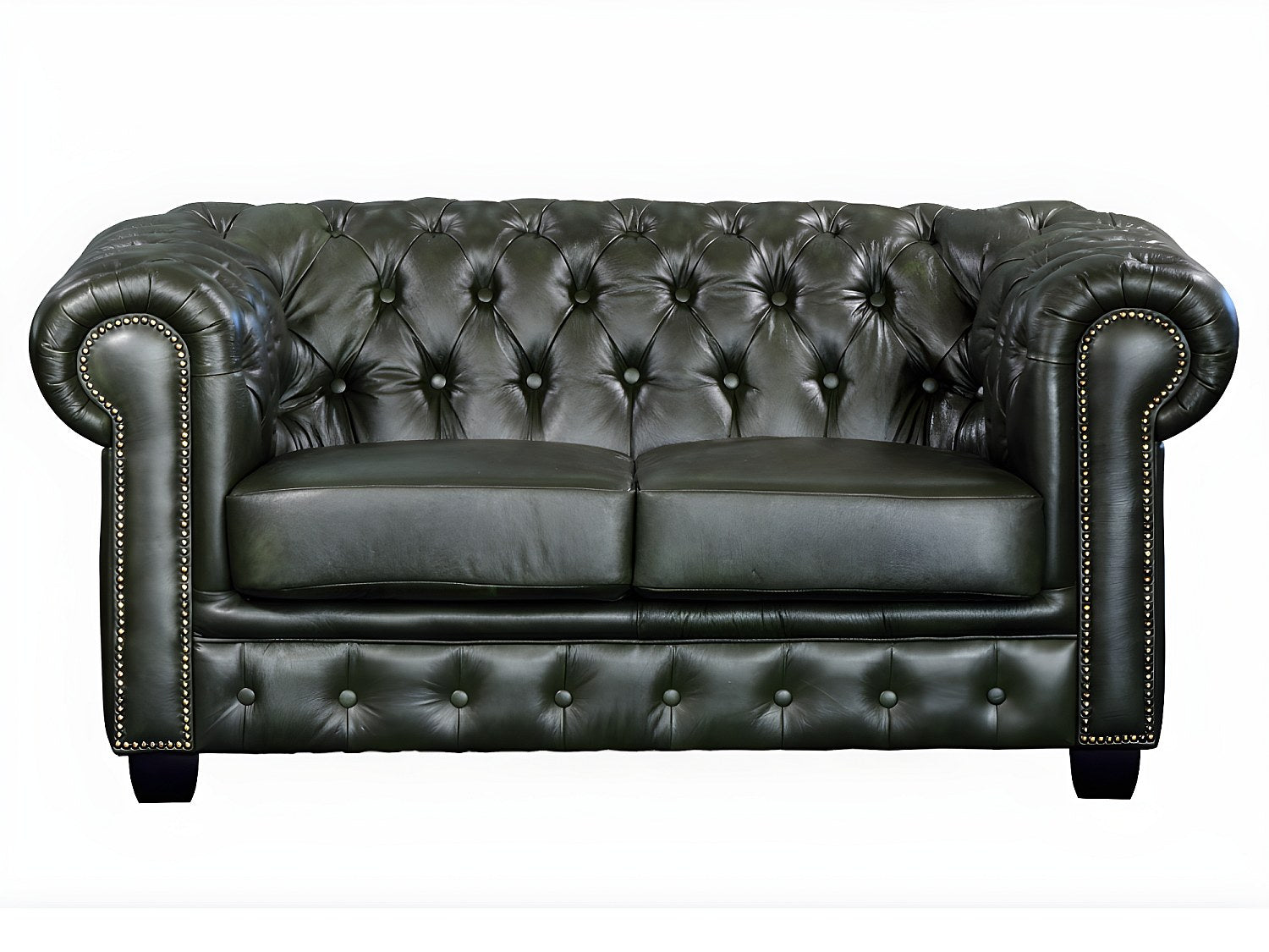 Canapé Chesterfield droit 2 places vert cuir - Brenton