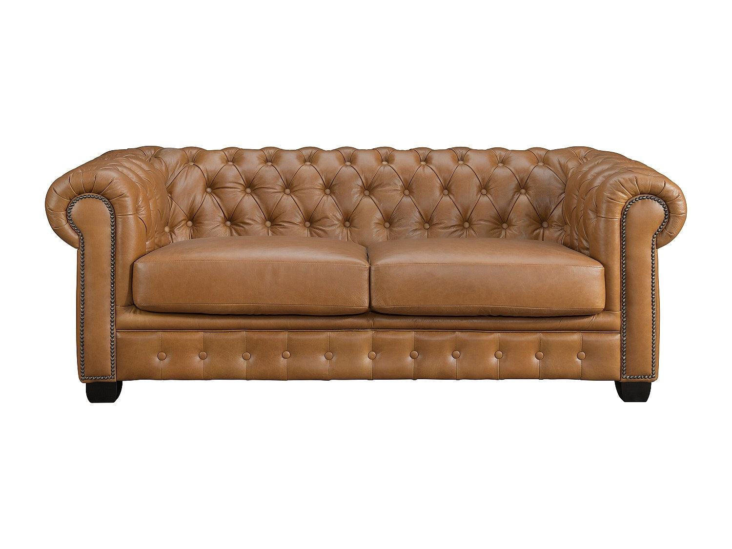 Canapé Chesterfield droit 3 places marron cuir - Brenton