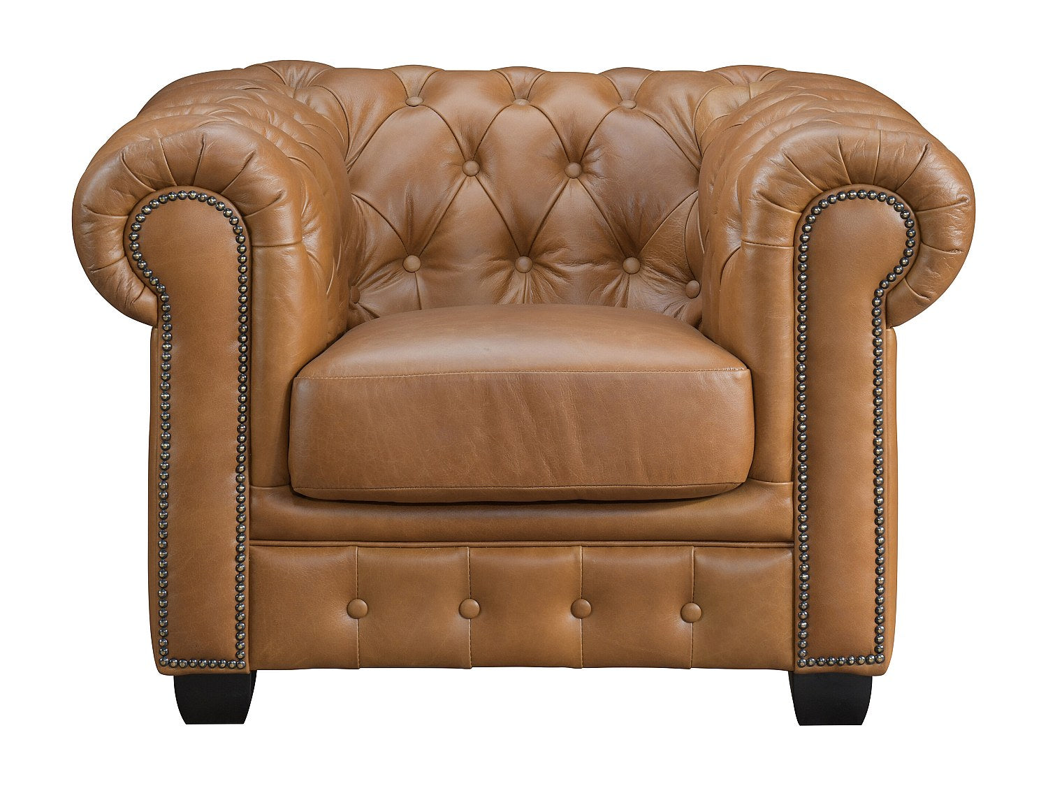 Fauteuil Chesterfield marron cuir - Brenton