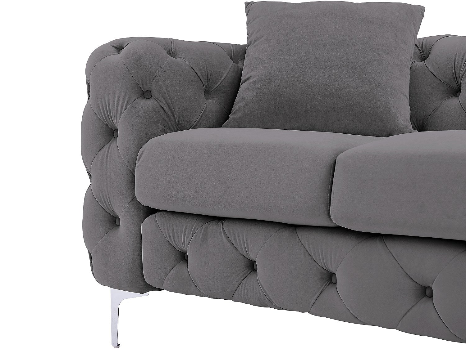 Canapé Chesterfield droit 3 places gris velours - Edwina