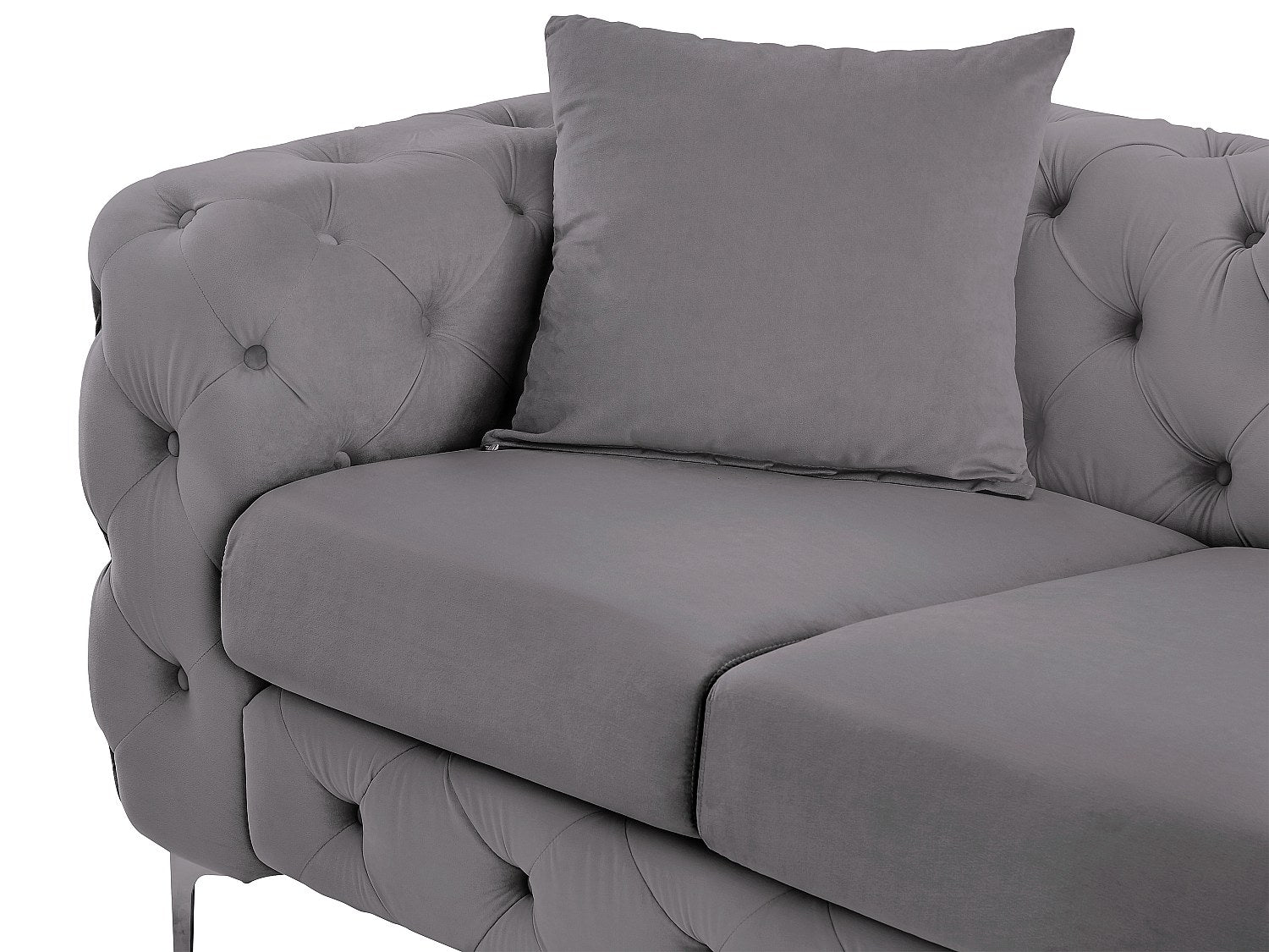 Canapé Chesterfield droit 3 places gris velours - Edwina