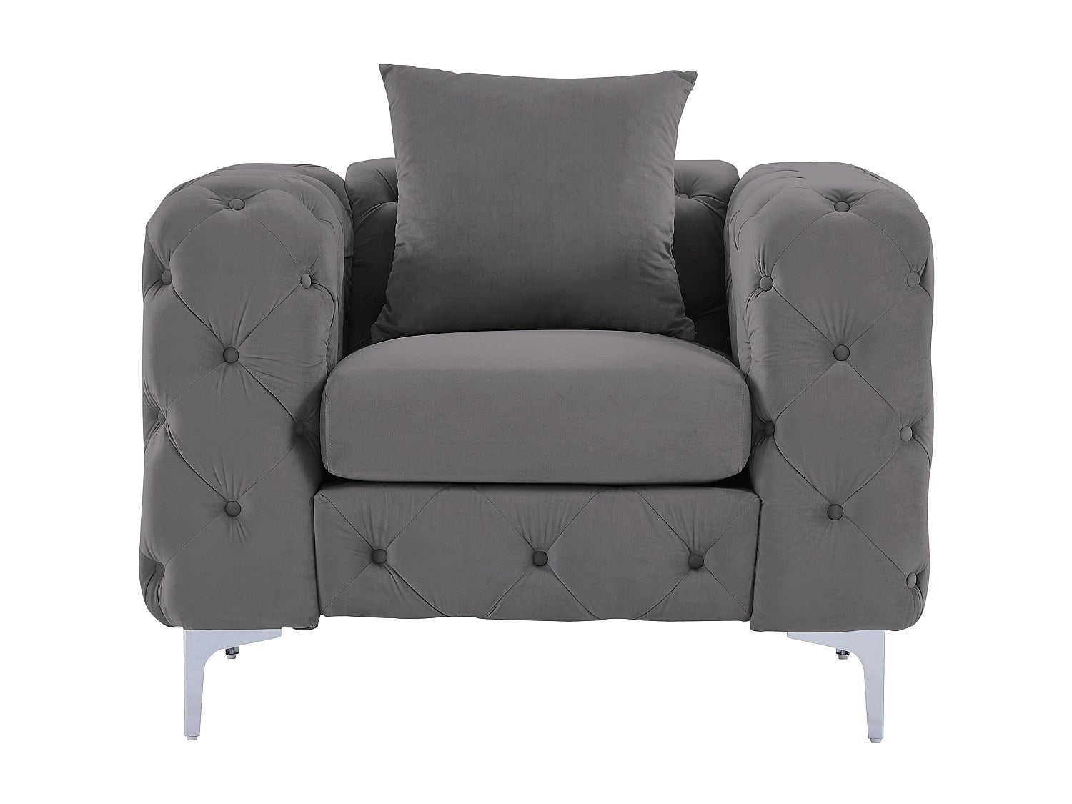 Fauteuil Chesterfield gris velours - Edwina