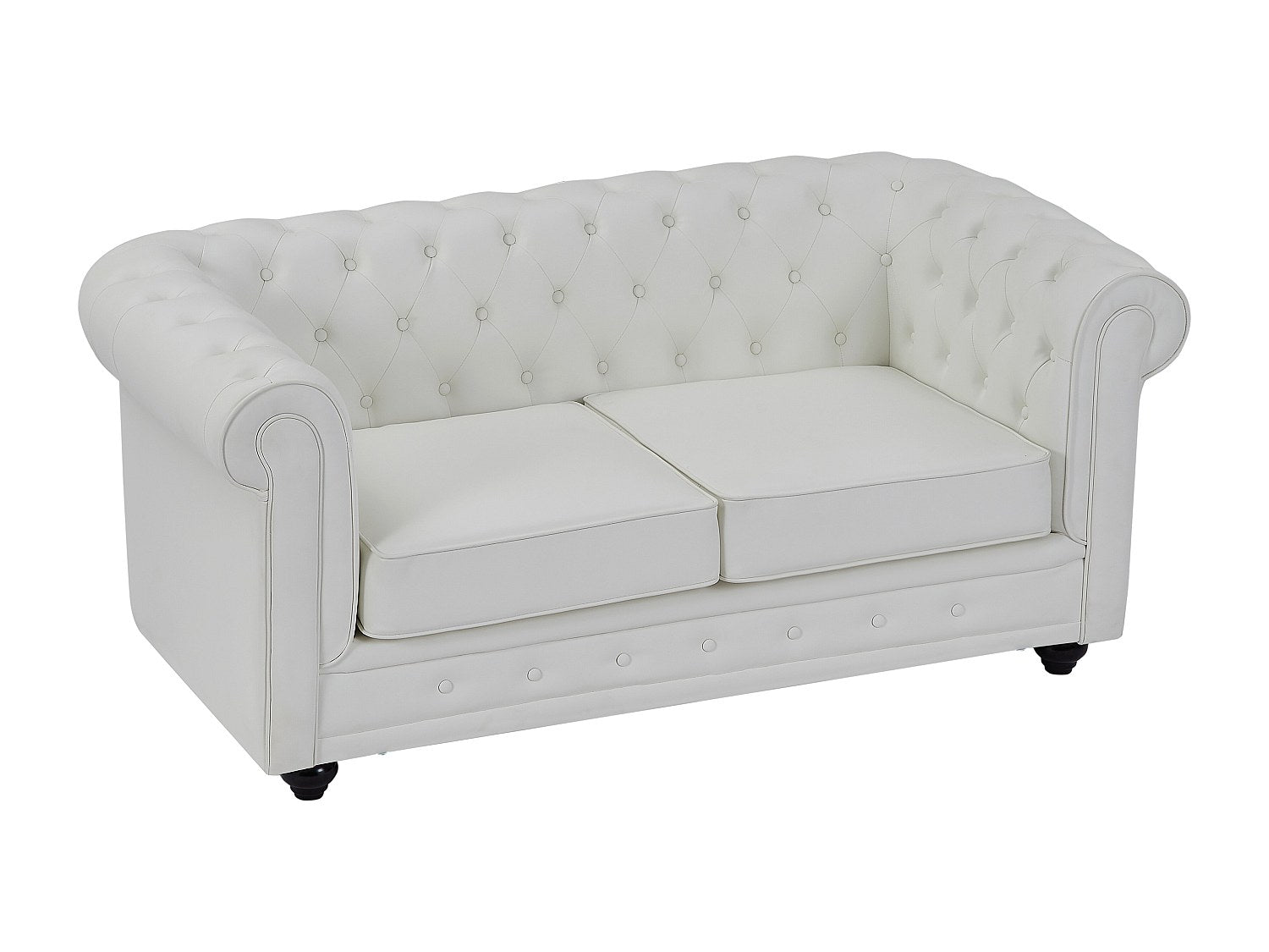 Canapé Chesterfield droit 2 places blanc simili cuir