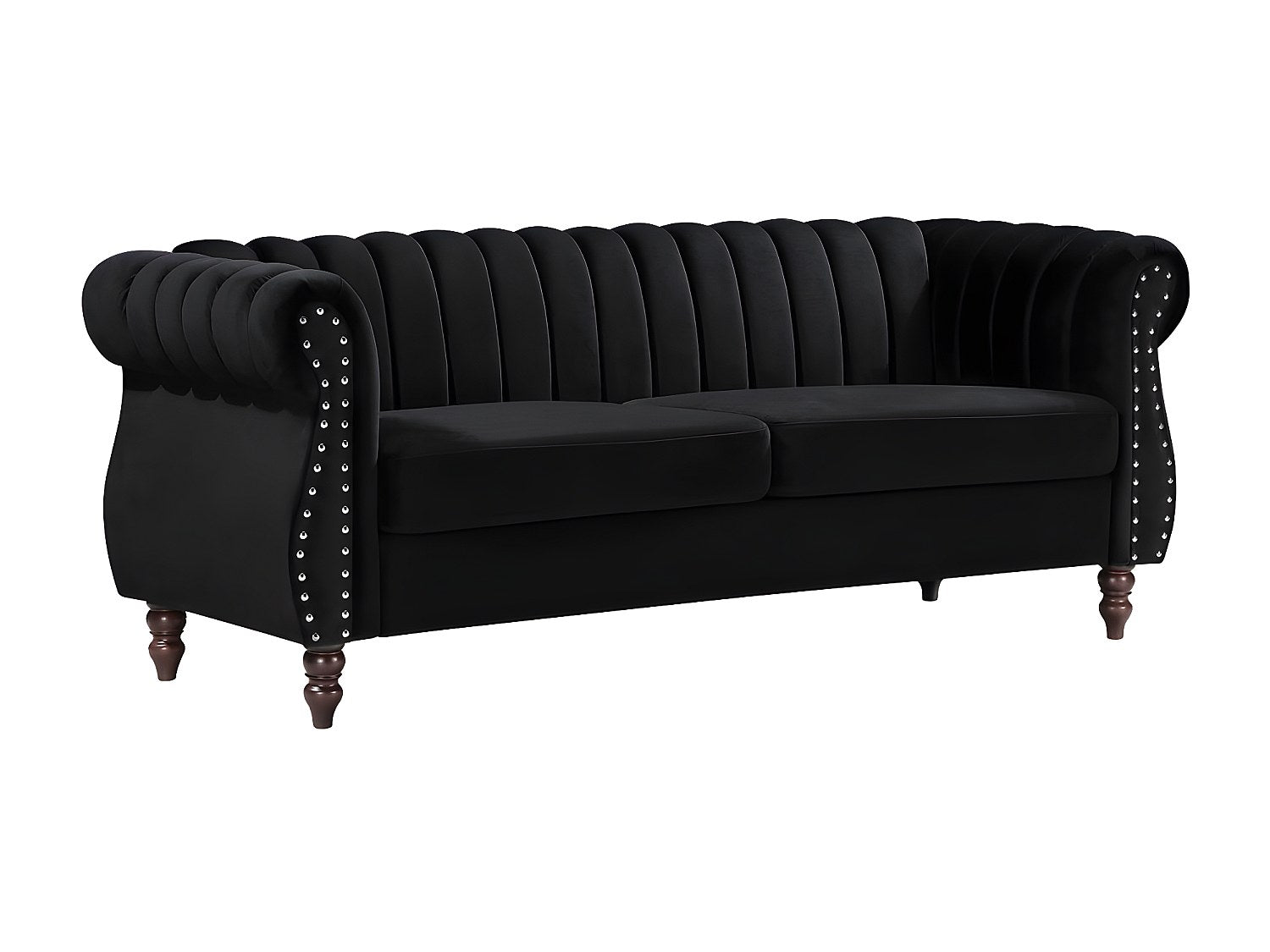 Canapé Chesterfield droit 3 places noir velours - Trumbo