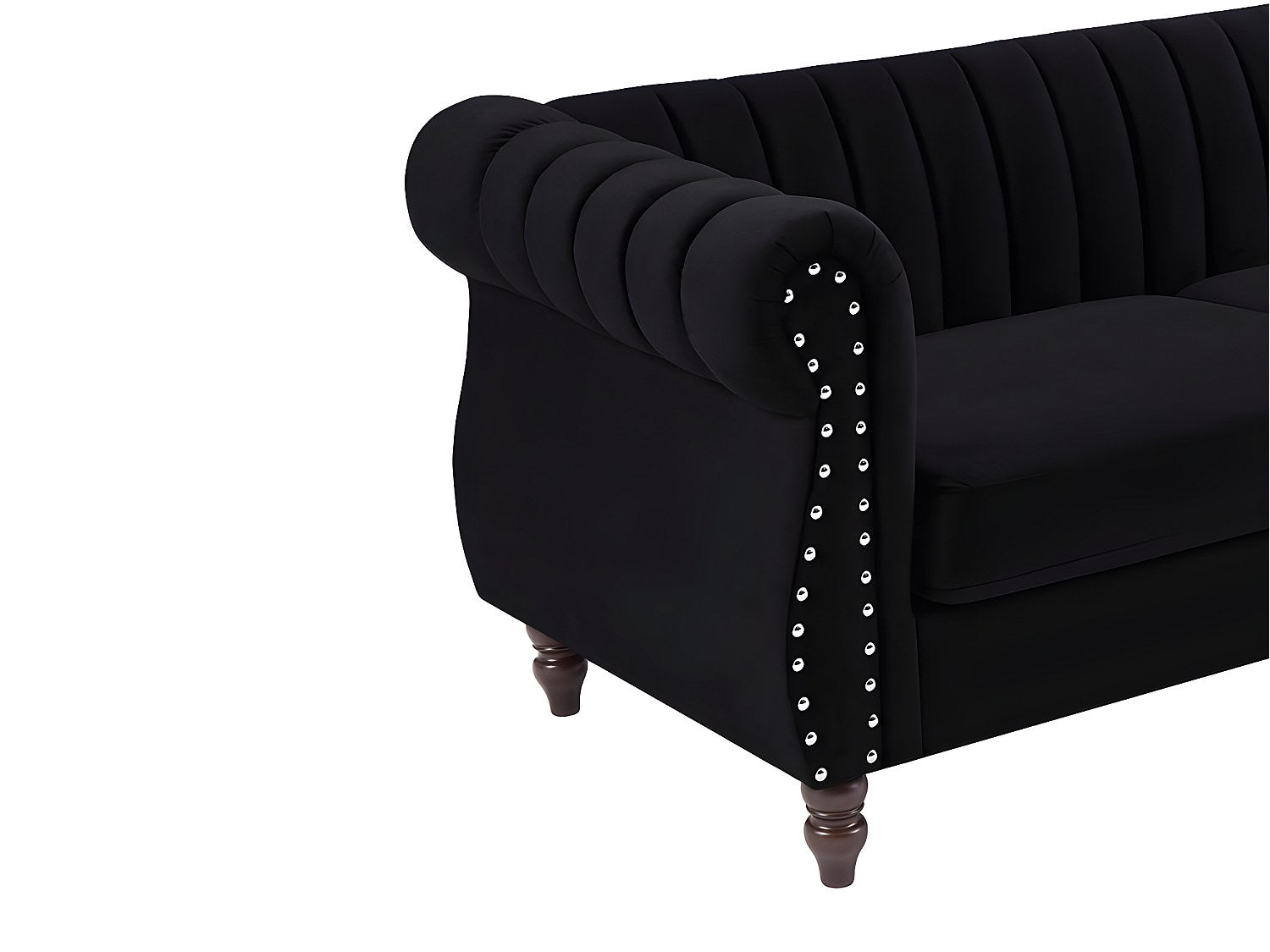 Canapé Chesterfield droit 3 places noir velours - Trumbo