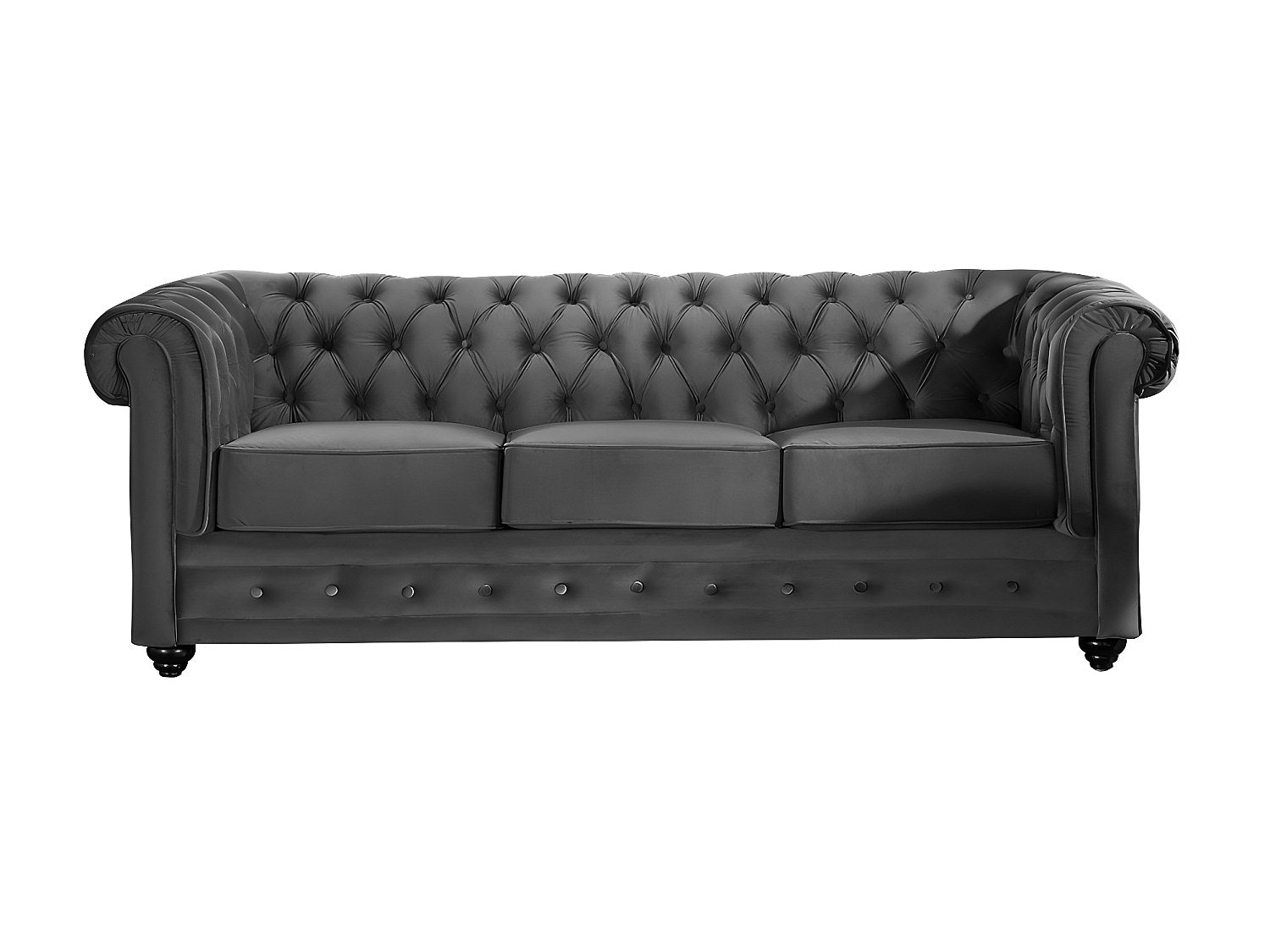 Canapé Chesterfield droit 3 places gris velours
