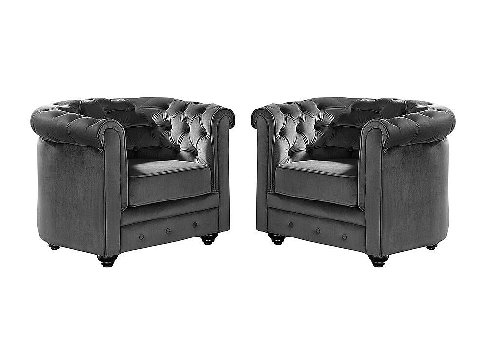 Lot de 2 fauteuils Chesterfield gris velours