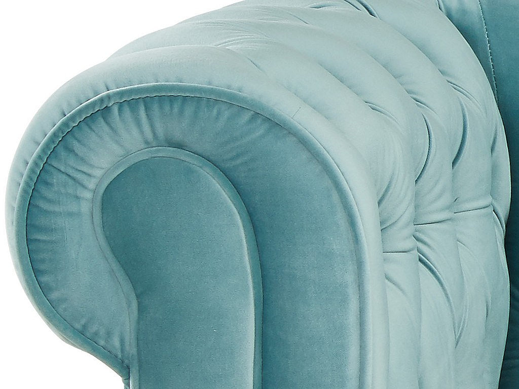 Canapé Chesterfield droit 3 places bleu velours