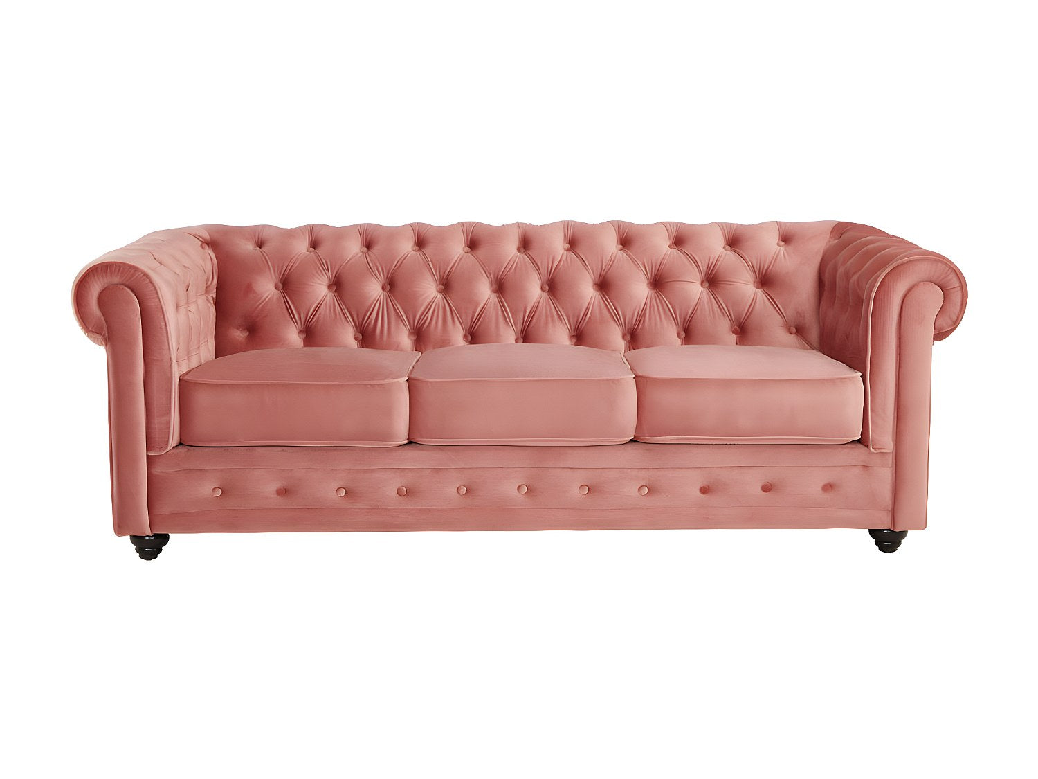 Canapé Chesterfield droit 3 places rose velours