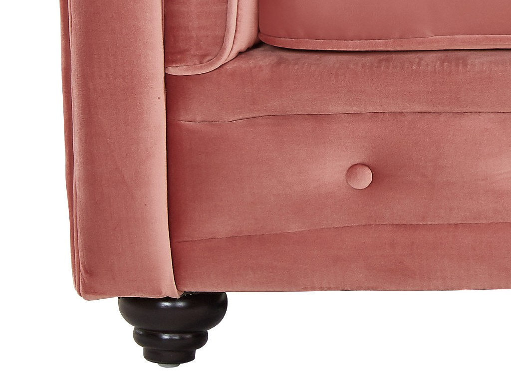 Canapé Chesterfield droit 3 places rose velours