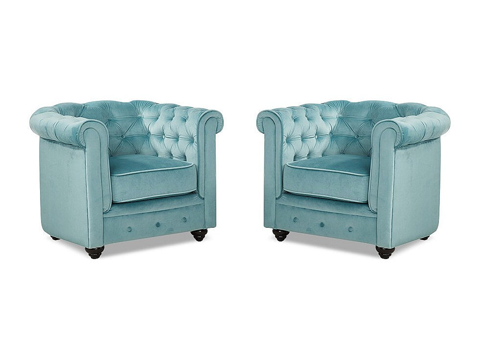 Lot de 2 fauteuils Chesterfield bleu velours