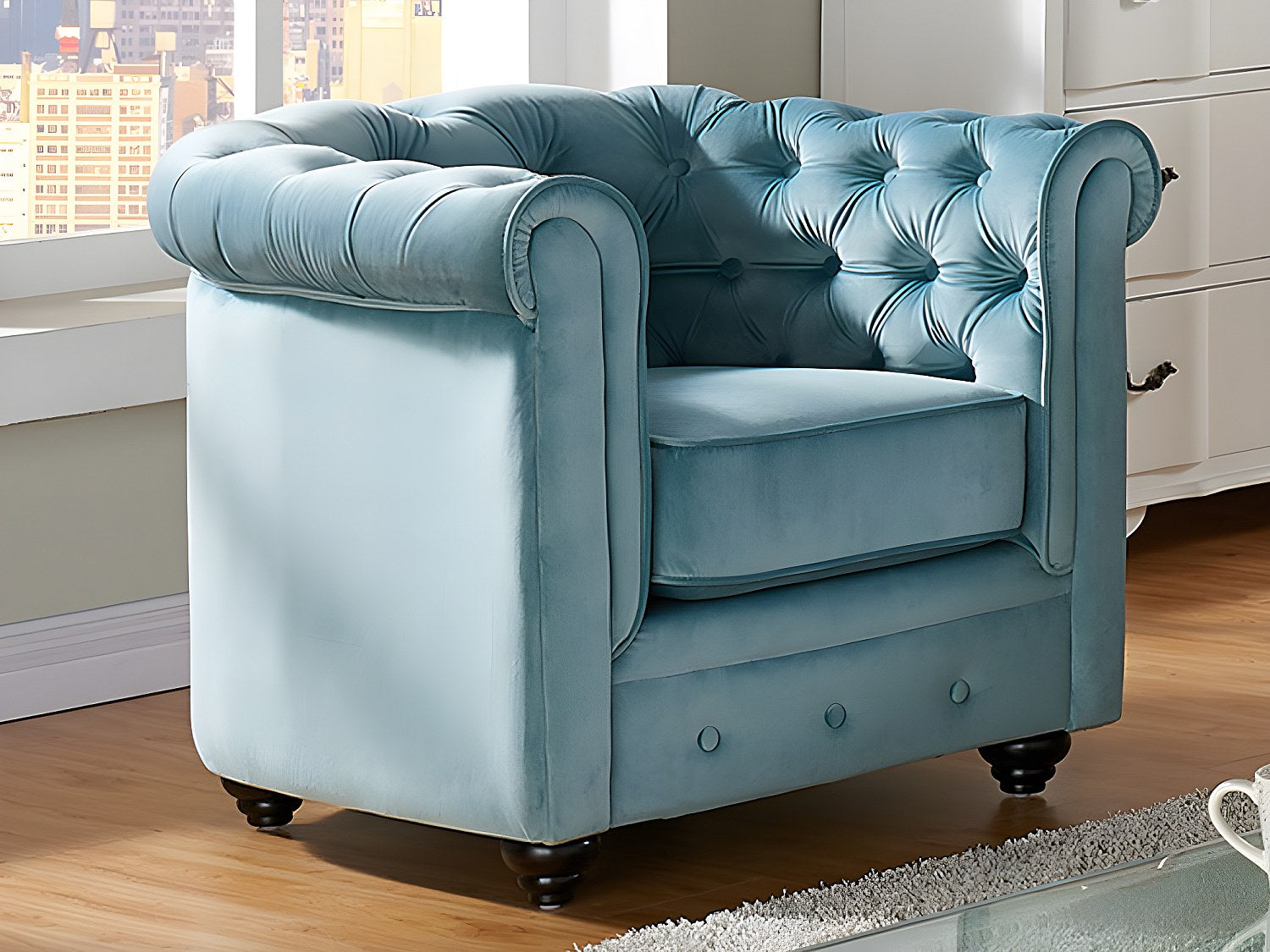 Lot de 2 fauteuils Chesterfield bleu velours