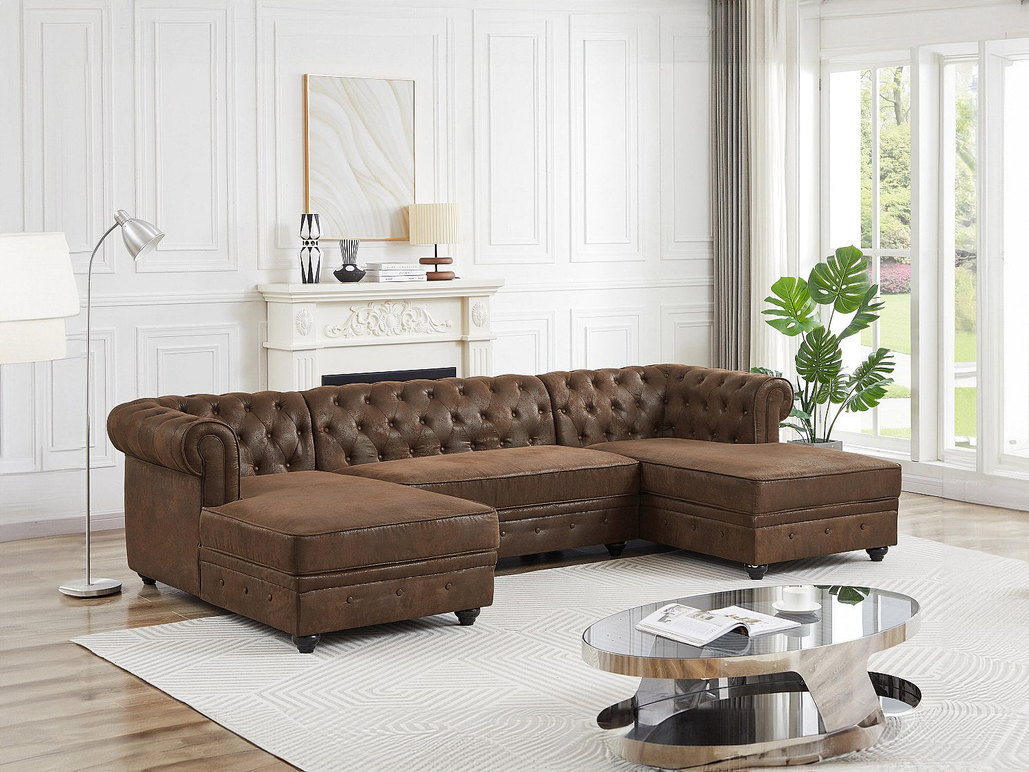 Canapé Chesterfield panoramique marron tissu