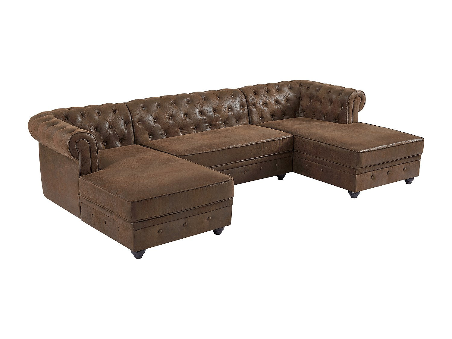 Canapé Chesterfield panoramique marron tissu