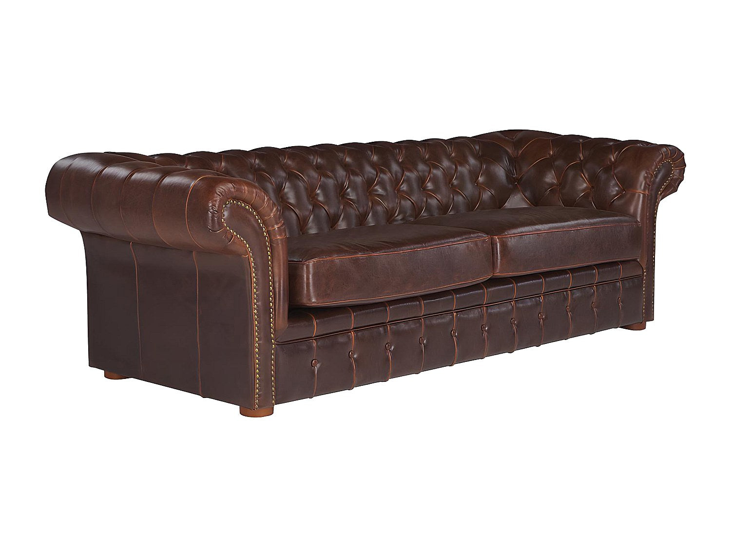 Canapé Chesterfield droit 3 places marron cuir - Clotaire
