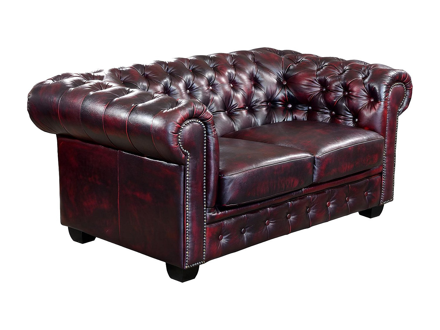Canapé Chesterfield droit 2 places rouge cuir - Brenton