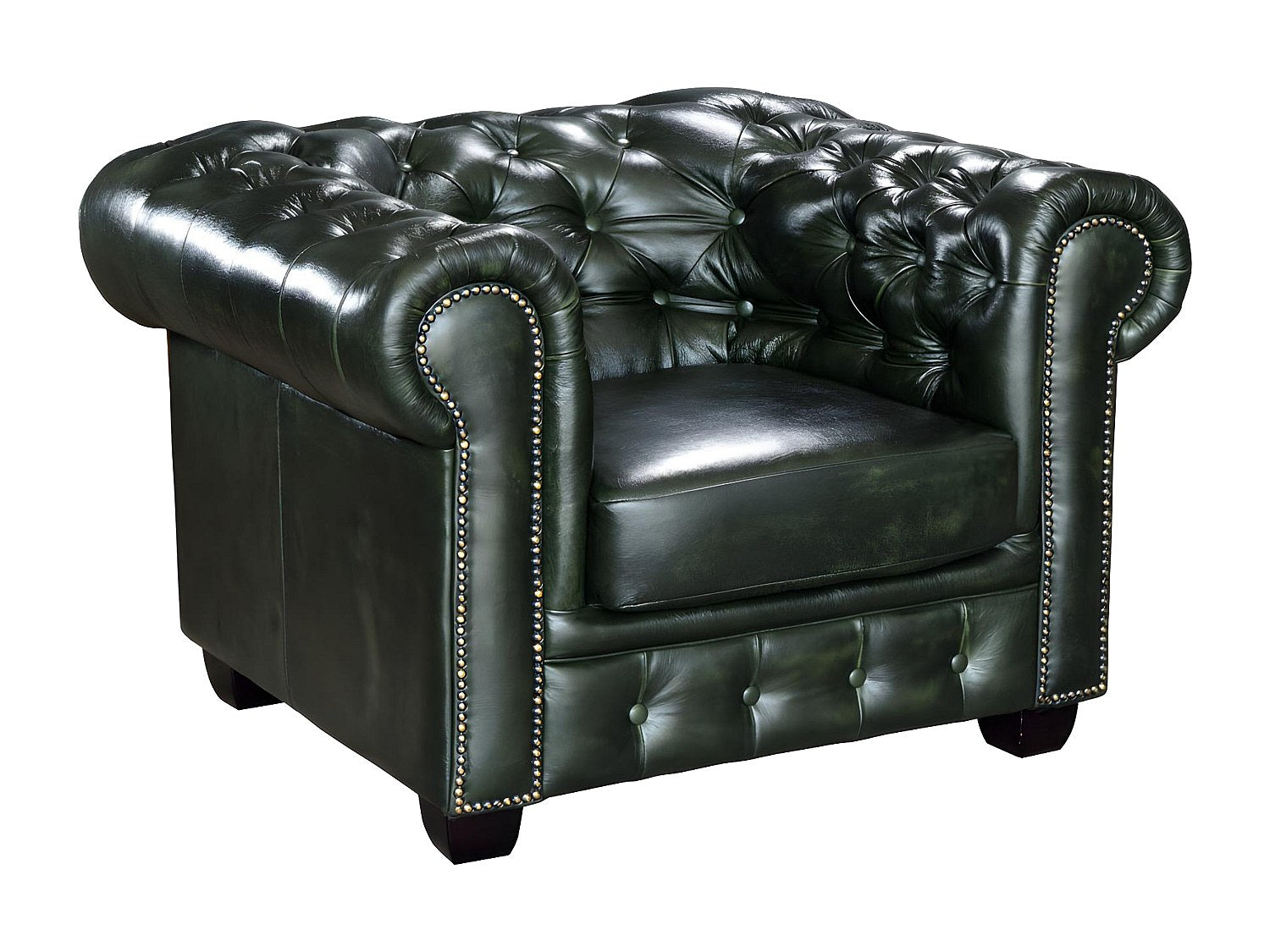 Fauteuil Chesterfield vert cuir - Brenton