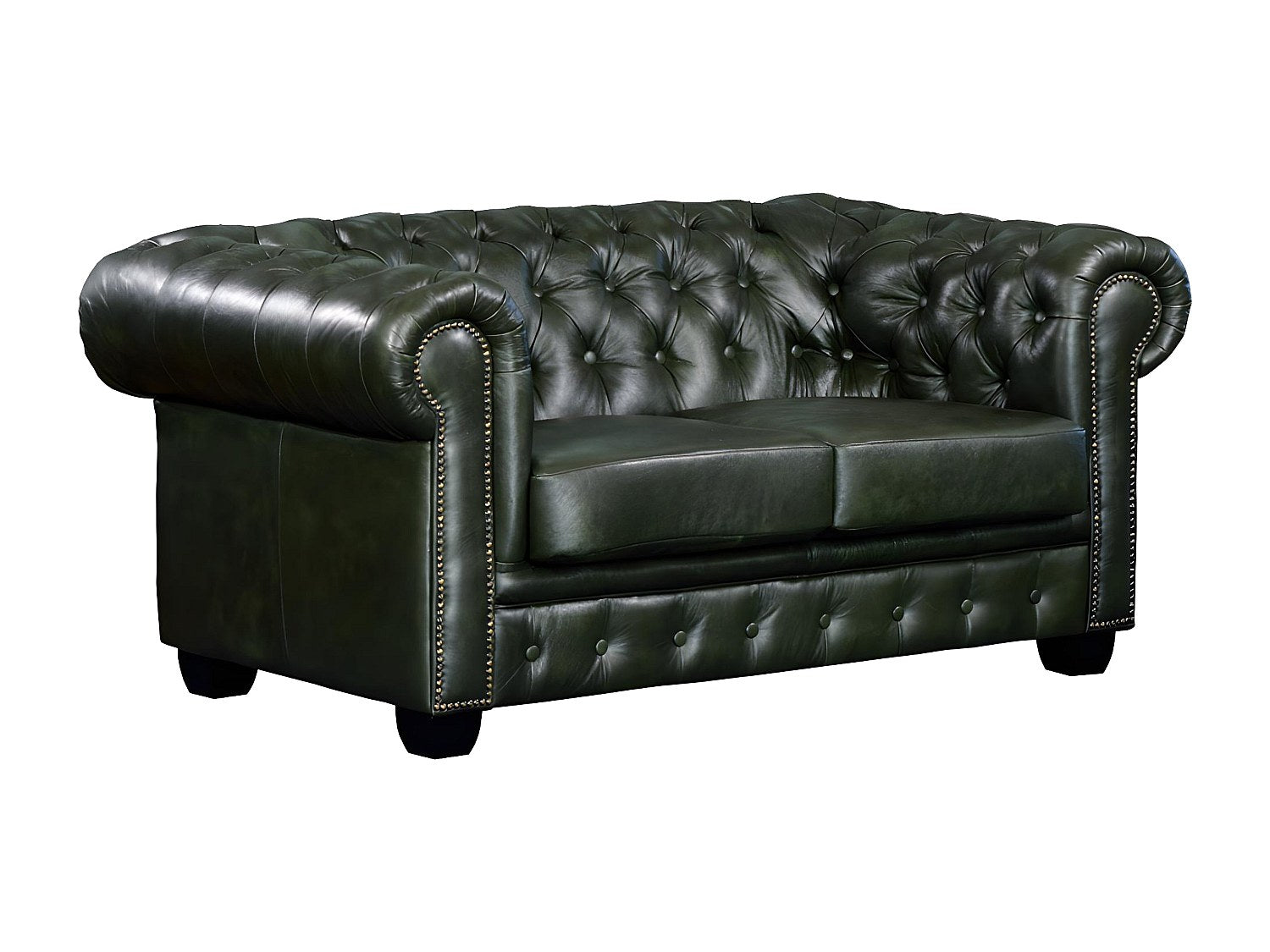 Canapé Chesterfield droit 2 places vert cuir - Brenton