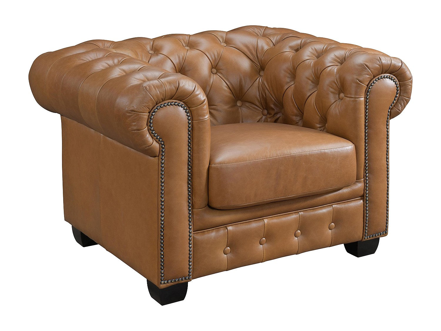 Fauteuil Chesterfield marron cuir - Brenton
