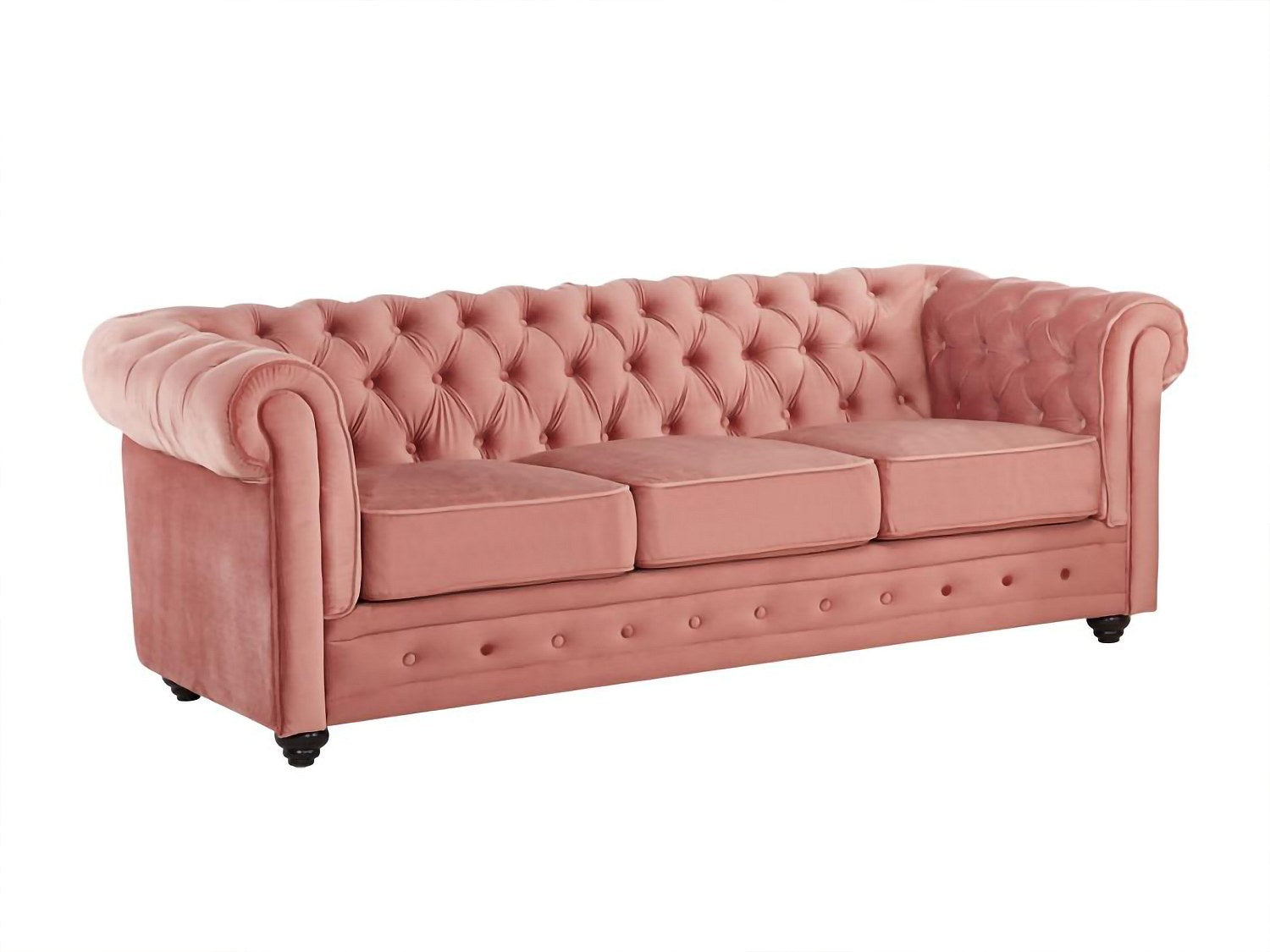 Canapé Chesterfield droit 3 places rose velours