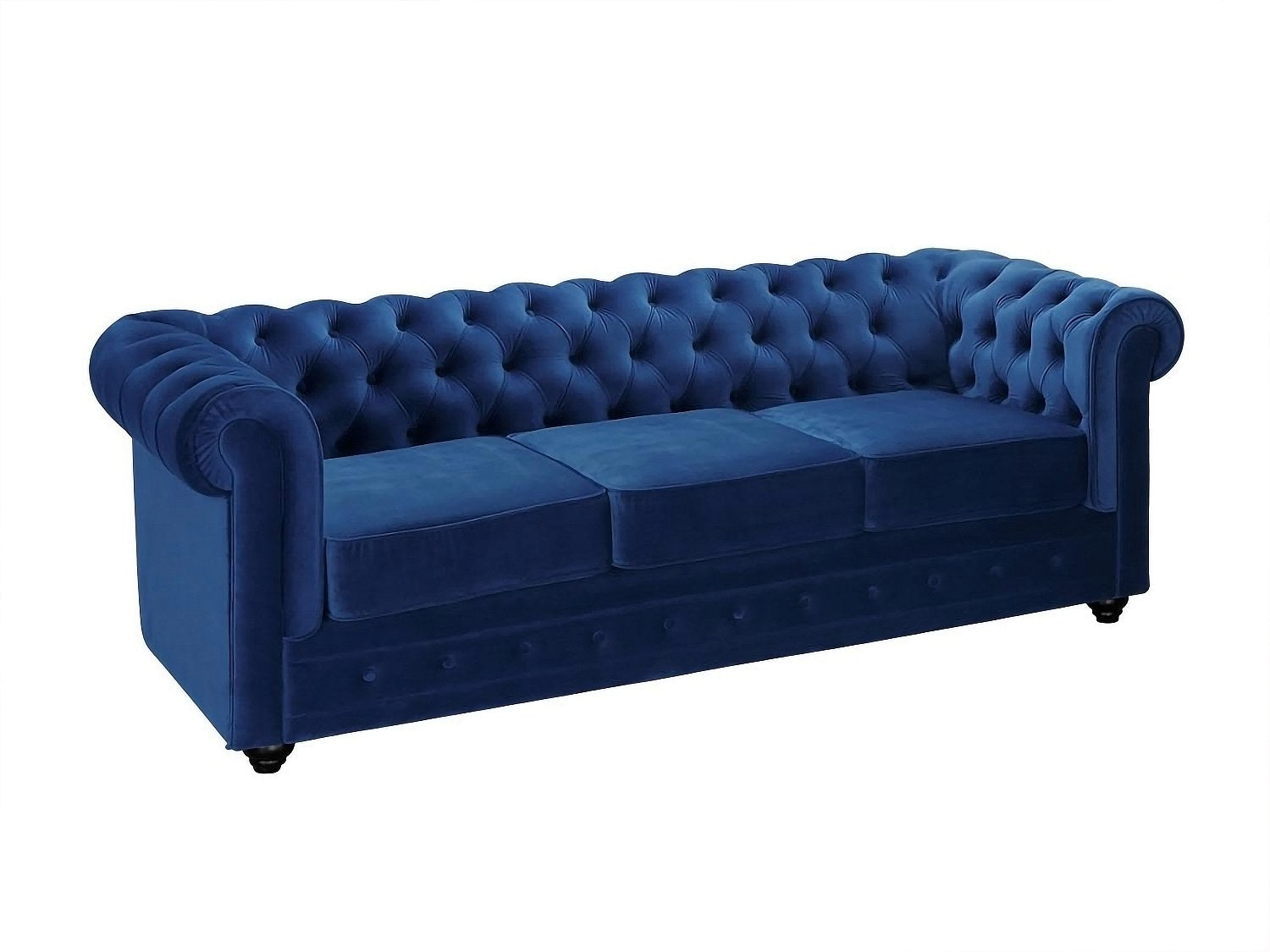 Canapé Chesterfield droit 3 places bleu velours