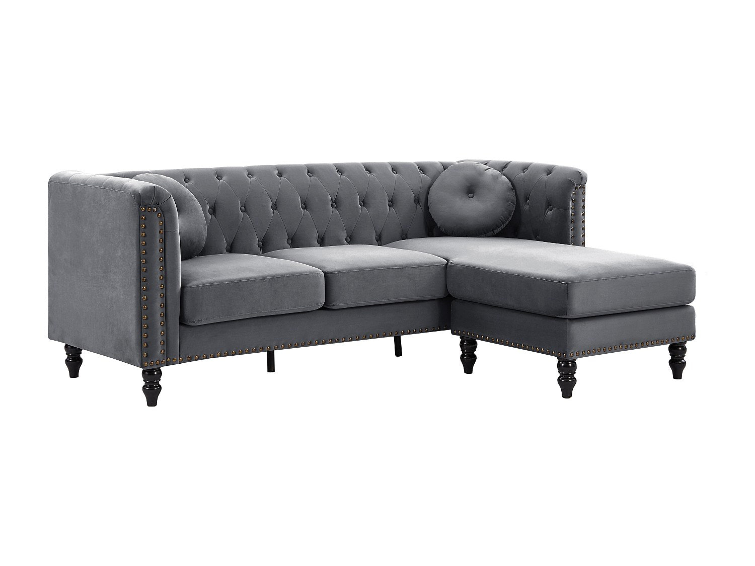 Canapé Chesterfield angle gris velours - Turner