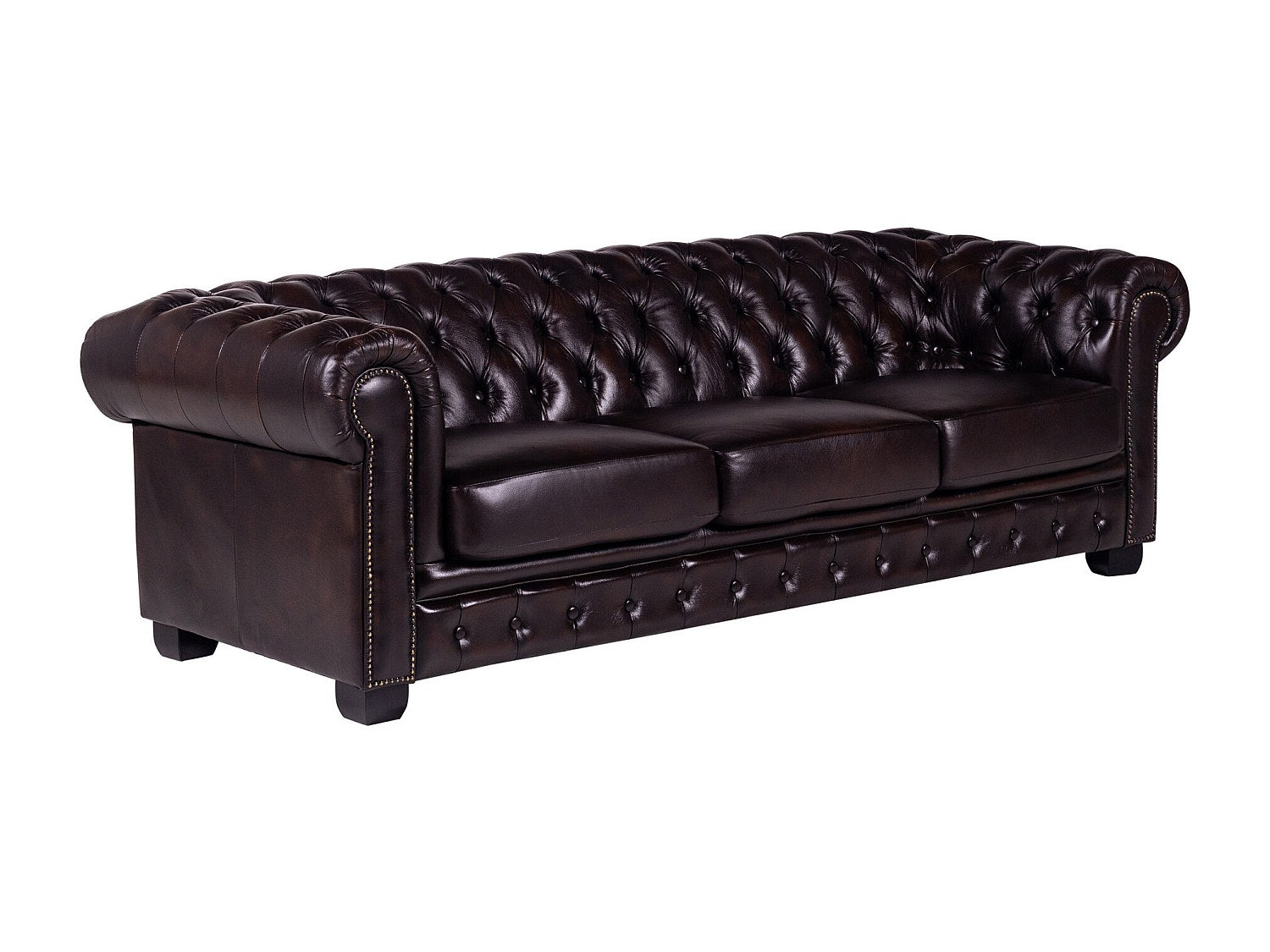 Canapé Chesterfield droit 4 places marron cuir - Brenton