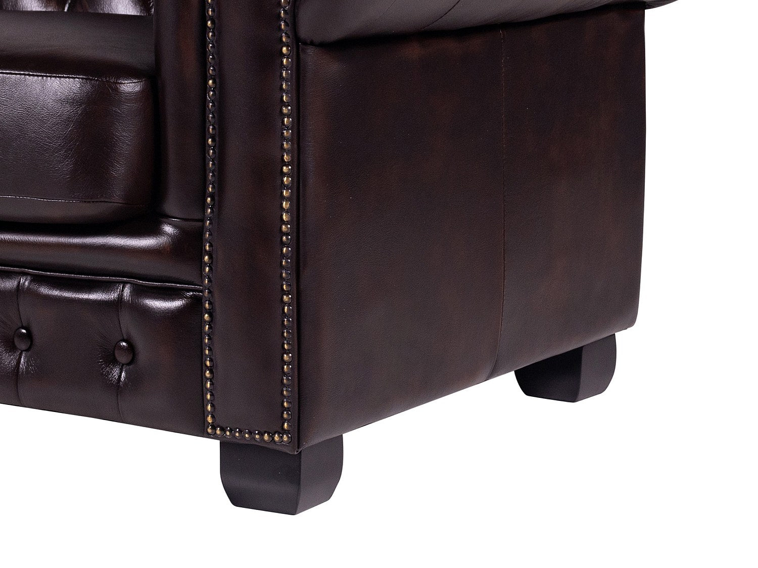 Canapé Chesterfield droit 4 places marron cuir - Brenton