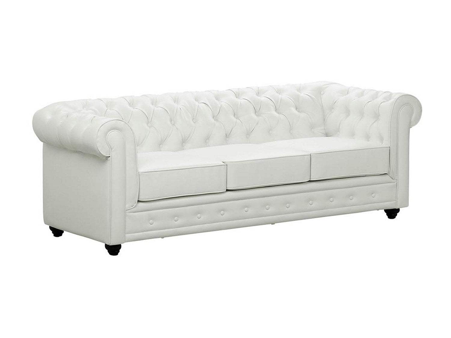 Canapé Chesterfield droit 3 places blanc simili cuir