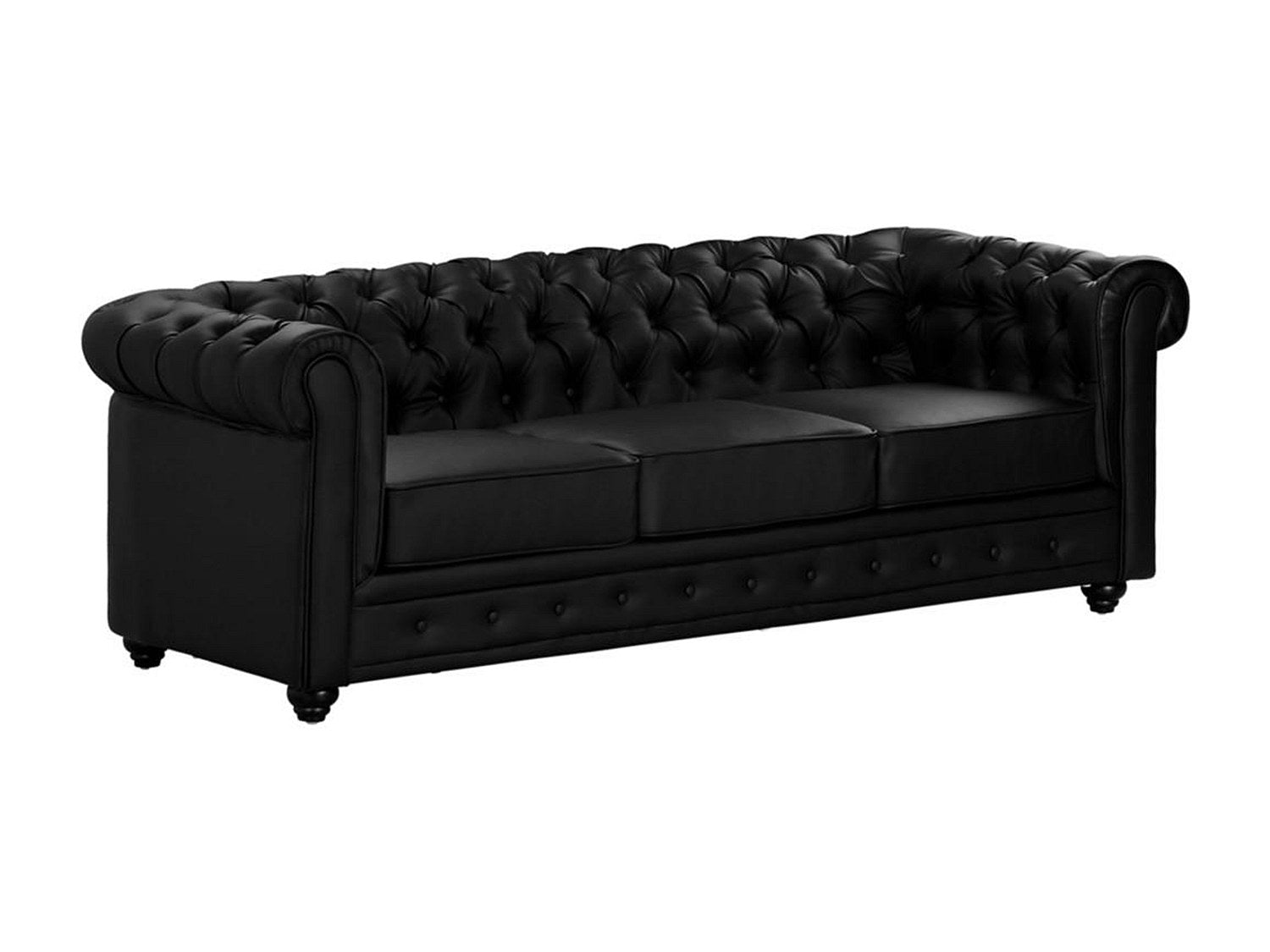 Canapé Chesterfield droit 3 places noir simili cuir