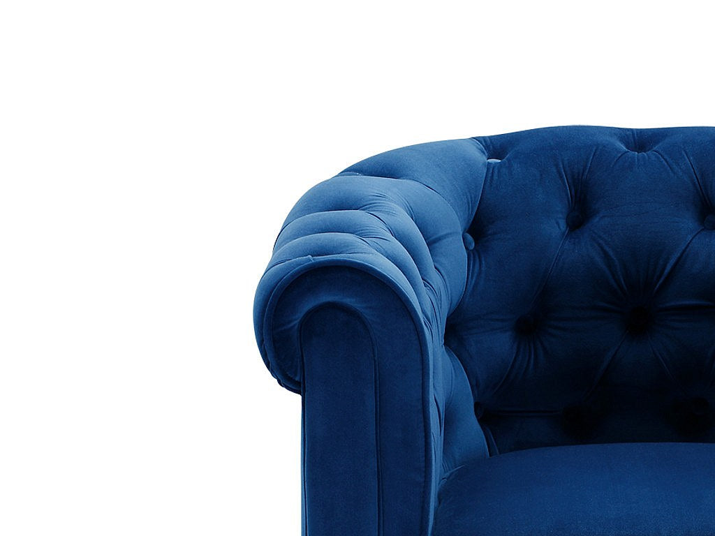 Canapé Chesterfield droit 3 places bleu velours