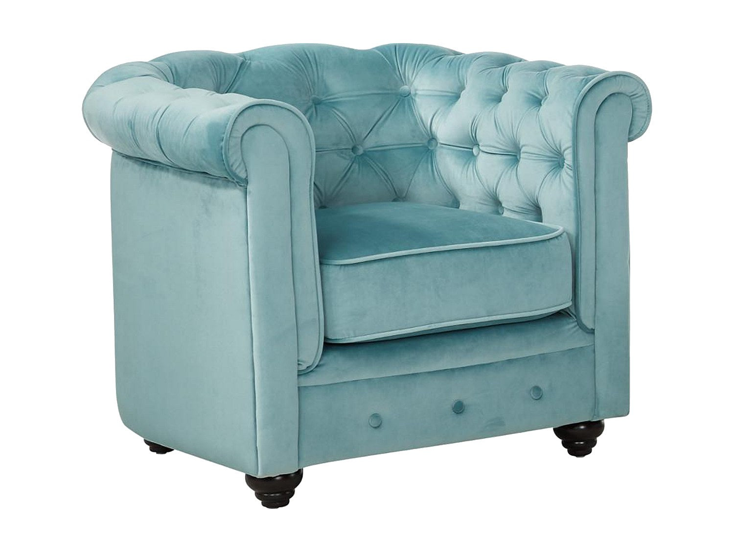 Fauteuil Chesterfield bleu velours