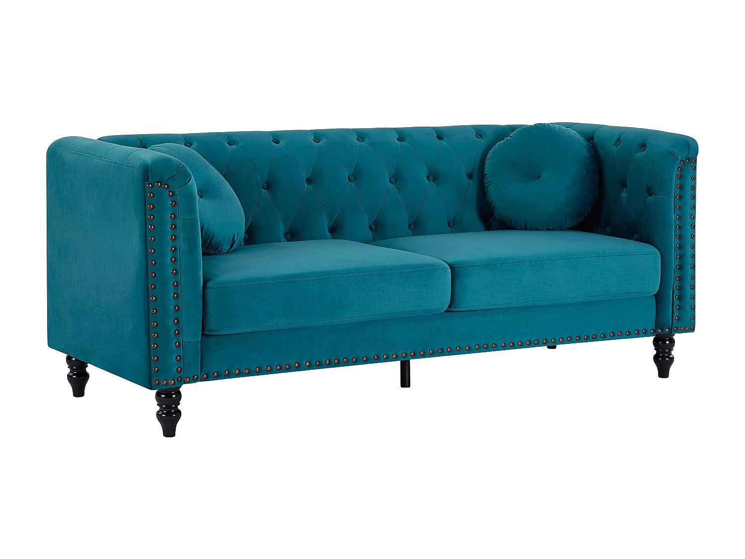 Canapé Chesterfield droit 3 places bleu velours - Turner