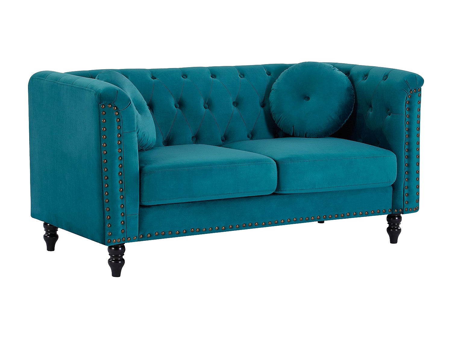 Canapé Chesterfield droit 2 places bleu velours - Turner
