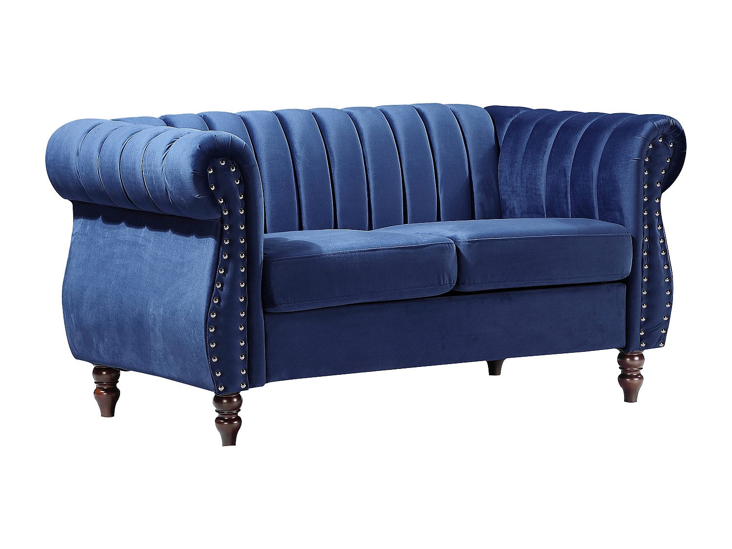 Canapé Chesterfield droit 2 places bleu velours - Trumbo