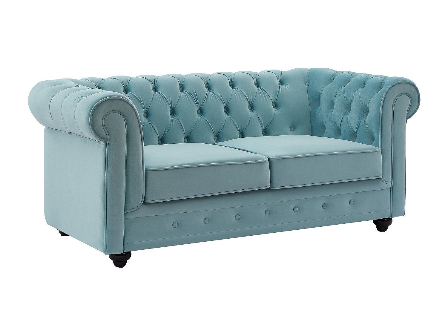 Canapé Chesterfield droit 2 places bleu velours
