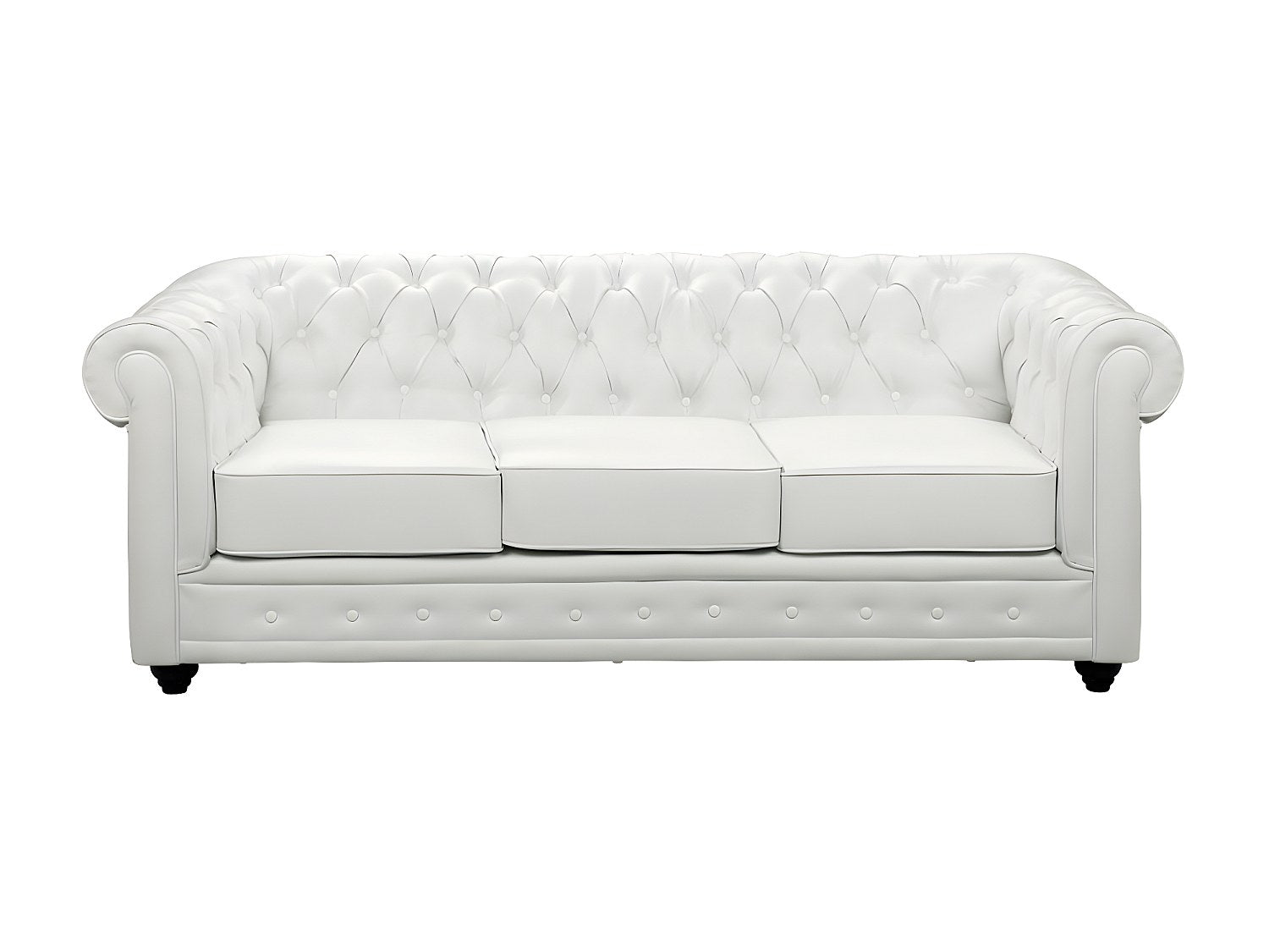 Canapé Chesterfield droit 3 places blanc simili cuir