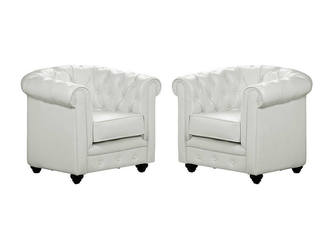 Lot de 2 fauteuils Chesterfield blanc simili cuir