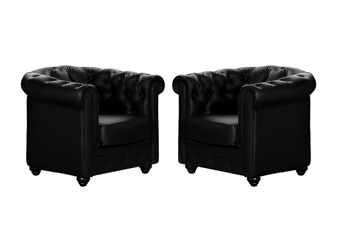 Lot de 2 fauteuils Chesterfield noir simili cuir