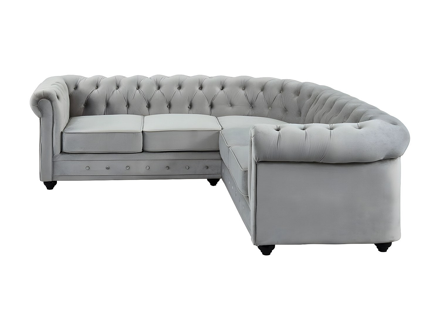 Canapé Chesterfield angle gris velours