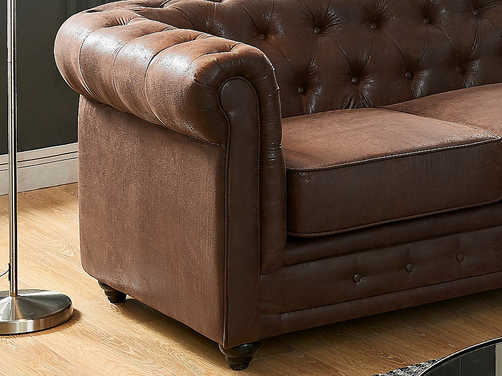 Canapé Chesterfield angle marron tissu