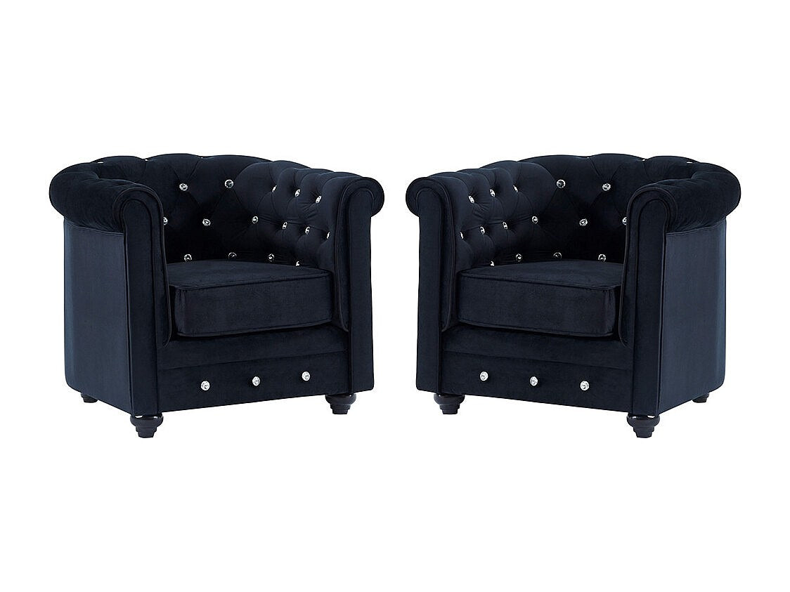 Lot de 2 fauteuils Chesterfield noir velours