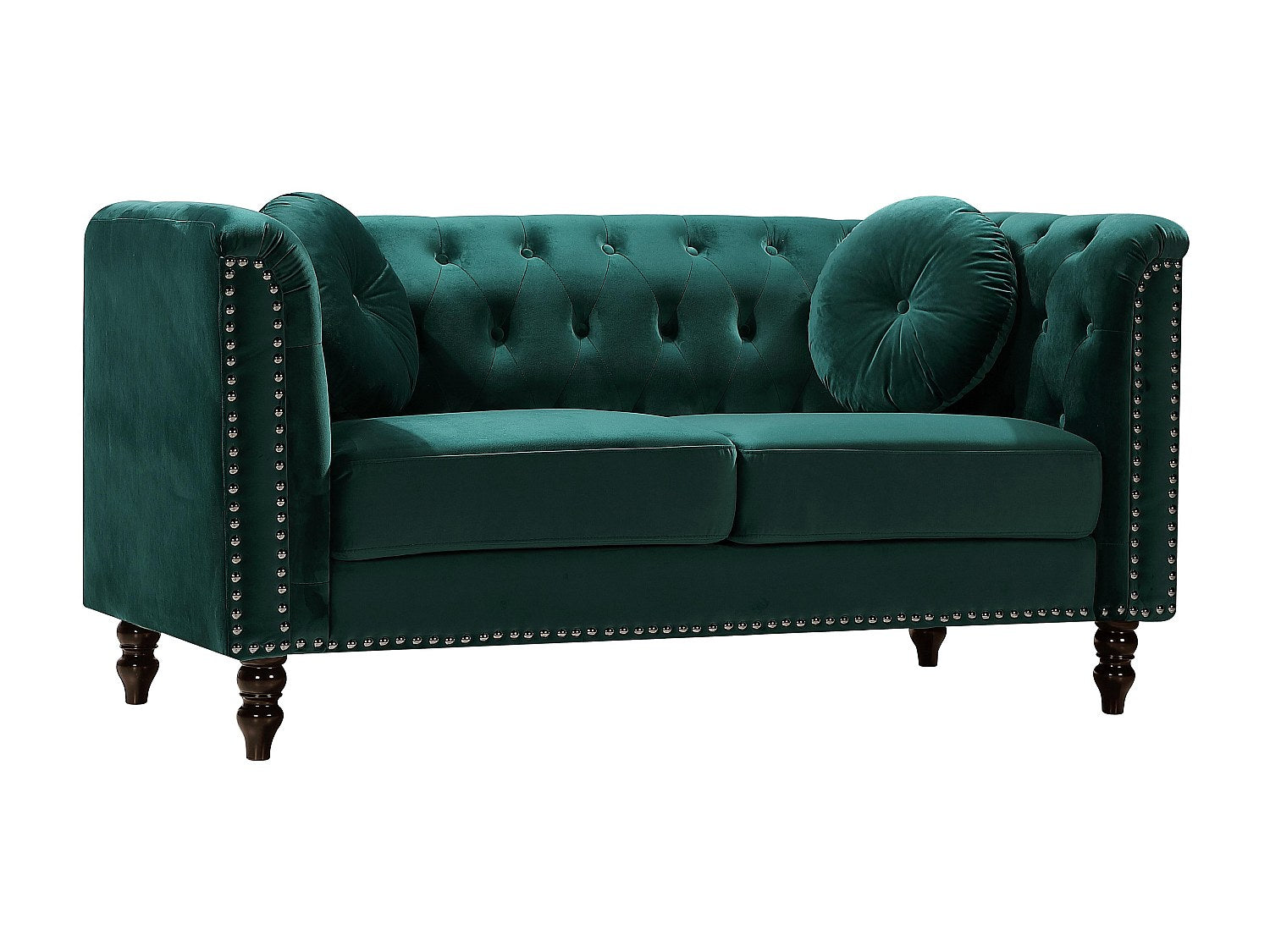 Canapé Chesterfield droit 2 places vert velours - Turner