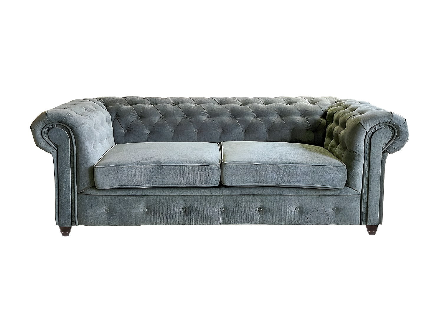 Canapé Chesterfield droit 3 places gris tissu
