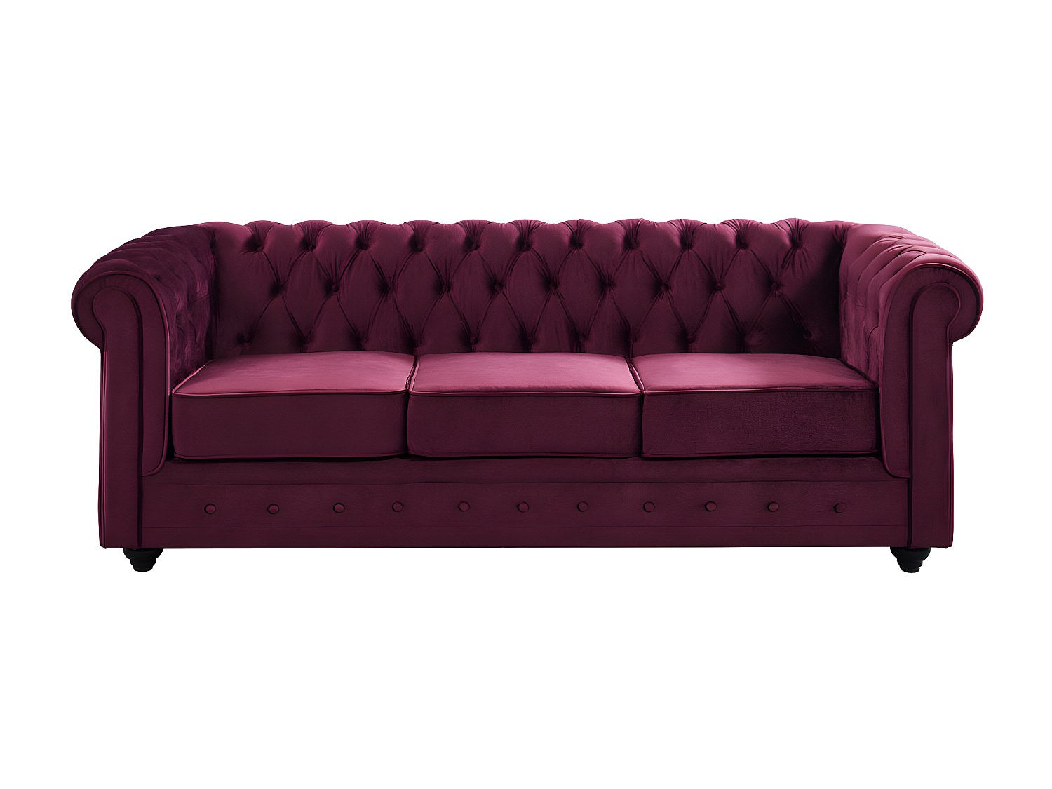 Canapé Chesterfield droit 3 places rouge velours