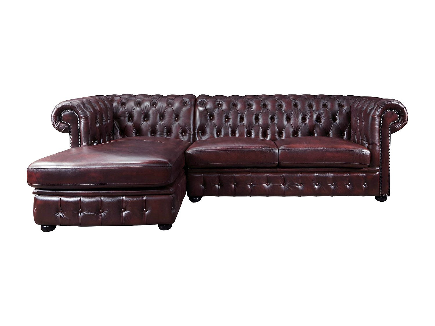 Canapé Chesterfield angle rouge cuir - Brenton